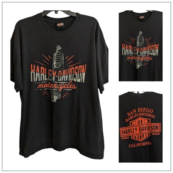 HARLEY DAVIDSON MOTORCYCLES Shock Absorber Black T-shirt San Diego, CA Men's L - Picture 6 of 6